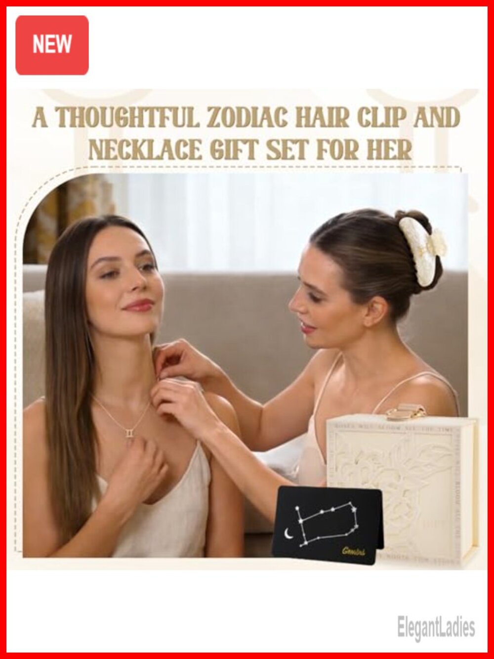 Gemini Zodiac Gift Set for Women, Marble Acrylic Hair Claw Clip & Necklace - Picture 2 of 6